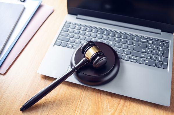 modern method of auction - laptop and gavel
